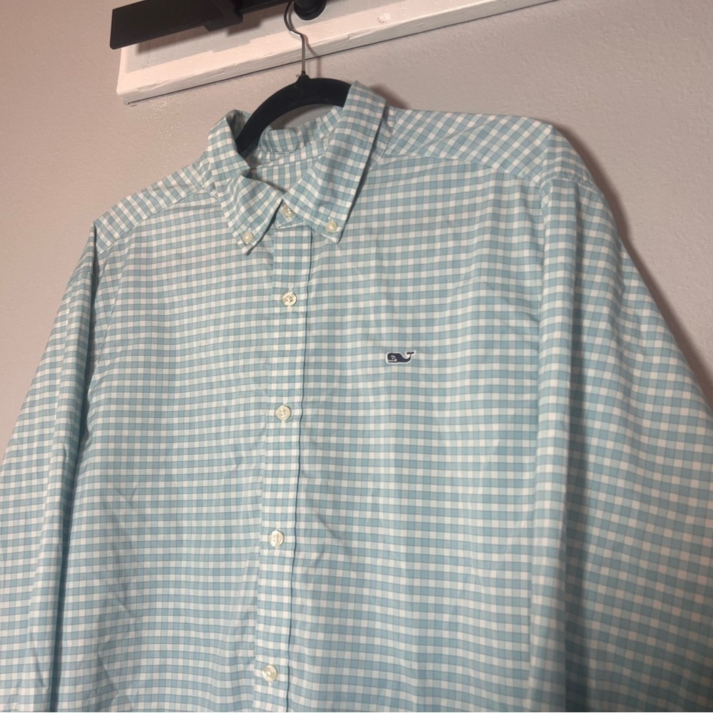 Vineyard Vines Performance Button Down Shirt Mens Size XL Blue White Plaid - Picture 2 of 8